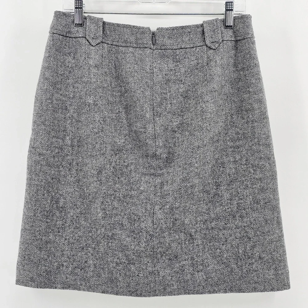 Talbots A-Line Skirt Women 8 Grey Herringbone Wool Blend Lined Career